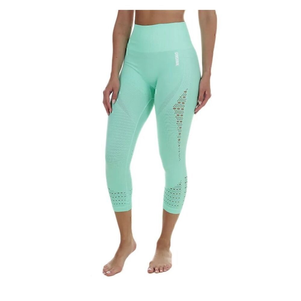 Gymshark Leggings Energy Seamless Capri Size Small Aqua Blue Cutouts